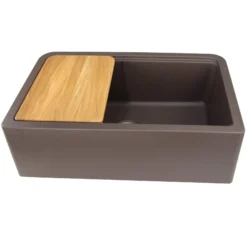 Nantucket Sinks Rockport 33" Granite Composite Workstation Farmhouse Sink with Accessories, Brown, PR3320-APS-BR