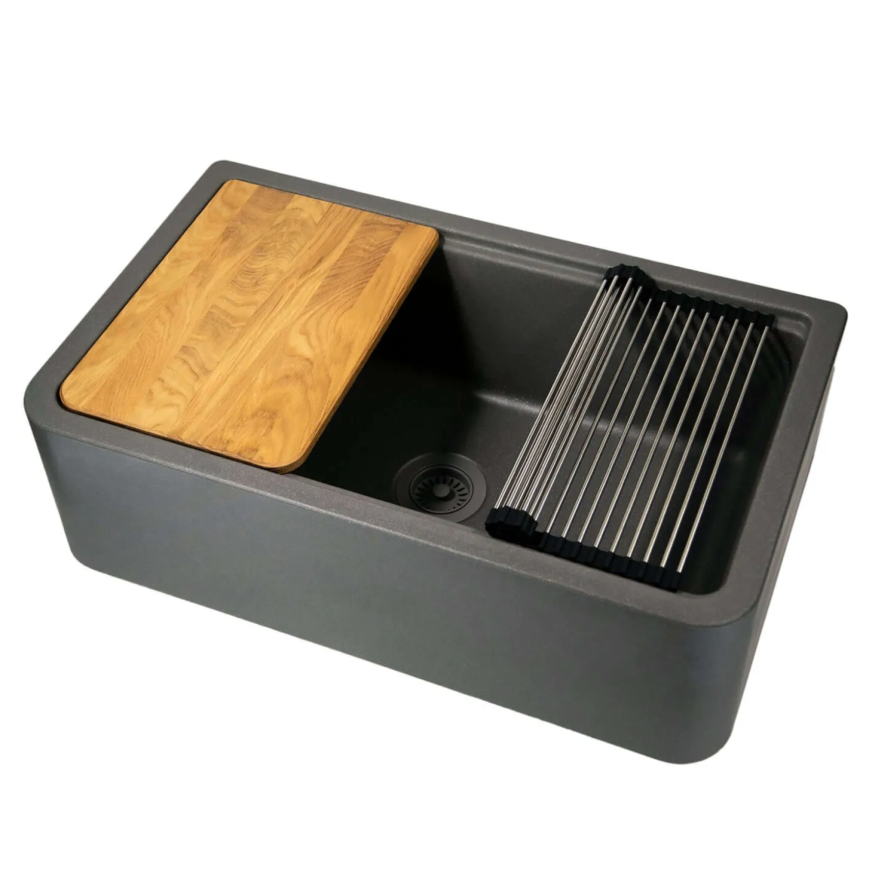 Nantucket Sinks Rockport 33" Granite Composite Workstation Farmhouse Sink with Accessories, Titanium, PR3320-APS-TI