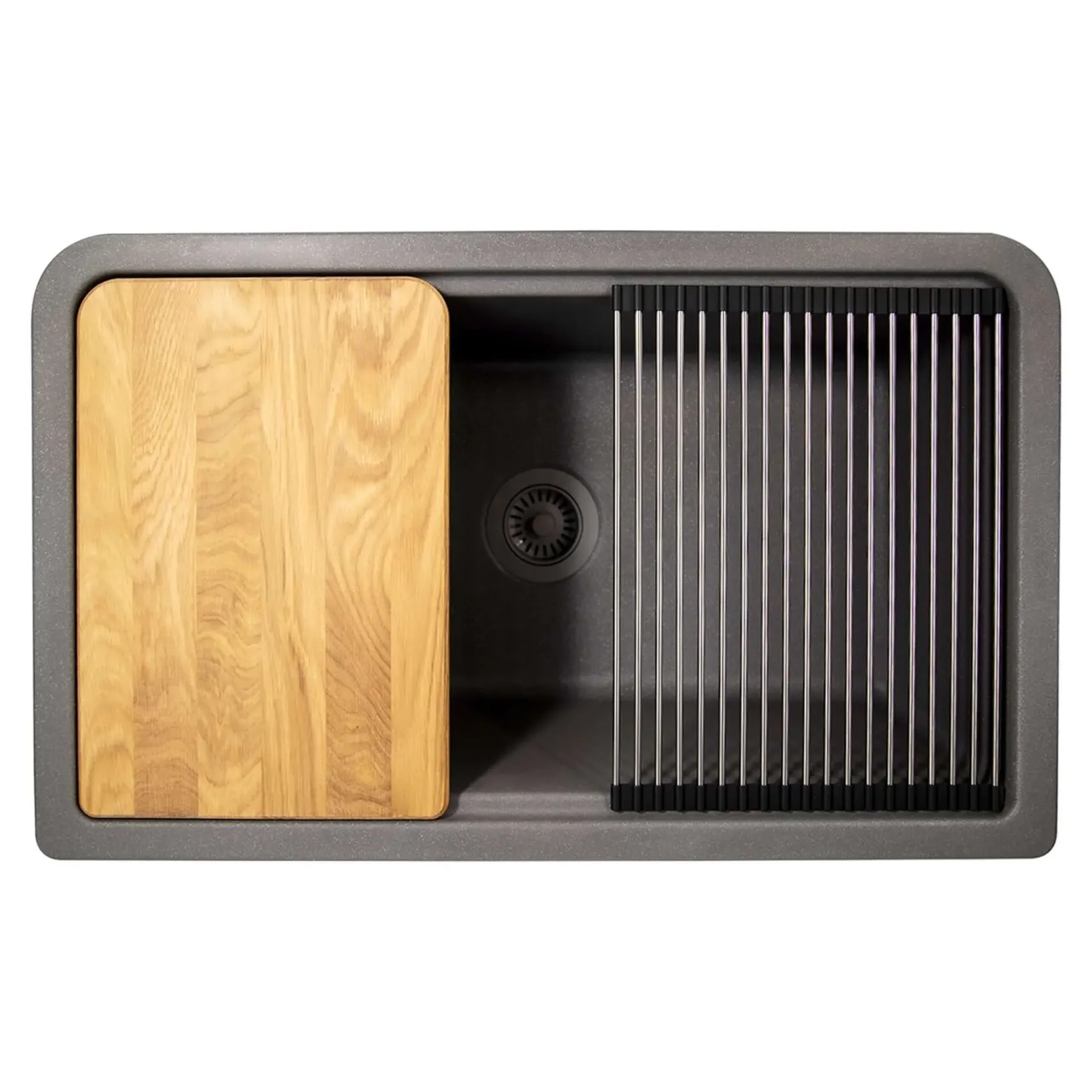 Nantucket Sinks Rockport 33" Granite Composite Workstation Farmhouse Sink with Accessories, Titanium, PR3320-APS-TI