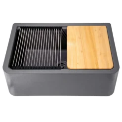 Nantucket Sinks Rockport 30" Granite Composite Workstation Farmhouse Sink with Accessories, Titanium, PR3020-APS-TI