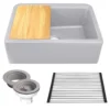 Nantucket Sinks Rockport 30" Granite Composite Workstation Farmhouse Sink with Accessories, Light Grey, PR3020-APS-G