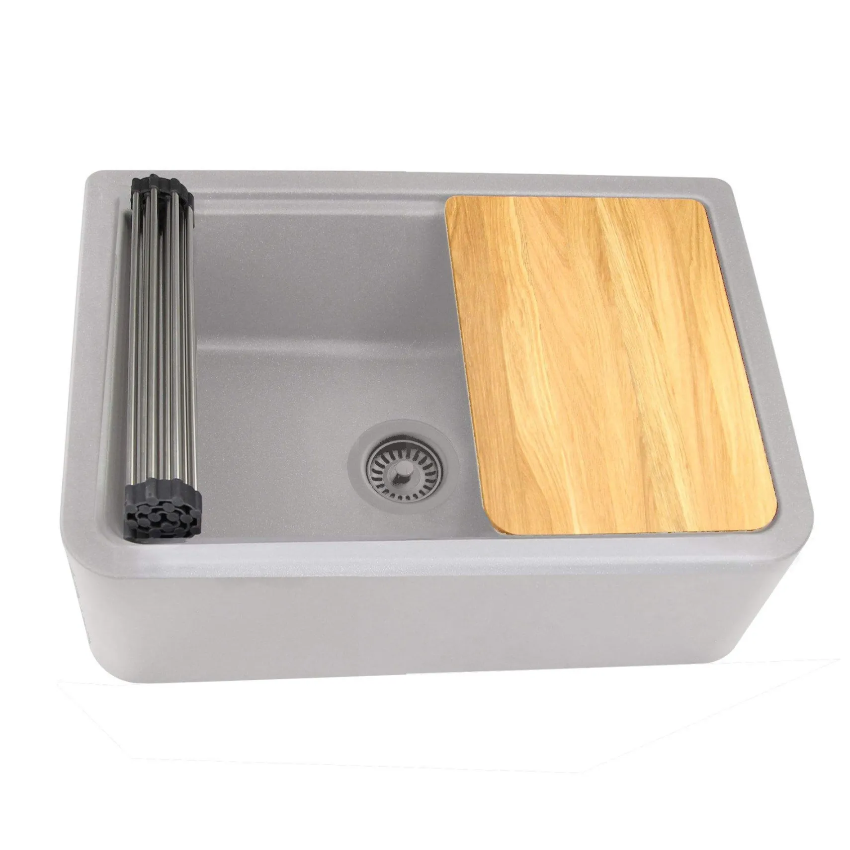 Nantucket Sinks Rockport 30" Granite Composite Workstation Farmhouse Sink with Accessories, Light Grey, PR3020-APS-G