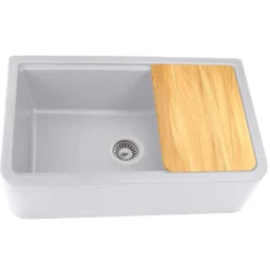 Nantucket Sinks Rockport 33" Granite Composite Workstation Farmhouse Sink with Accessories, Light Grey, PR3320-APS-G