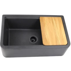 Nantucket Sinks Rockport 33" Granite Composite Workstation Farmhouse Sink with Accessories, Black, PR3320-APS-BL