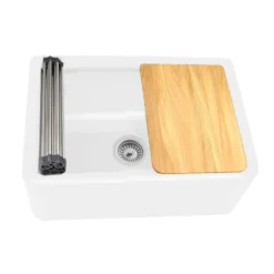 Nantucket Sinks Rockport 30" Granite Composite Workstation Farmhouse Sink with Accessories, White, PR3020-APS-W