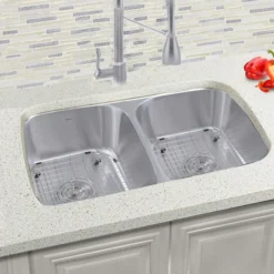 Nantucket Sinks Sconset 33" Stainless Steel Kitchen Sink, 16 Gauge, 50/50 Double Bowl, NS10i-16