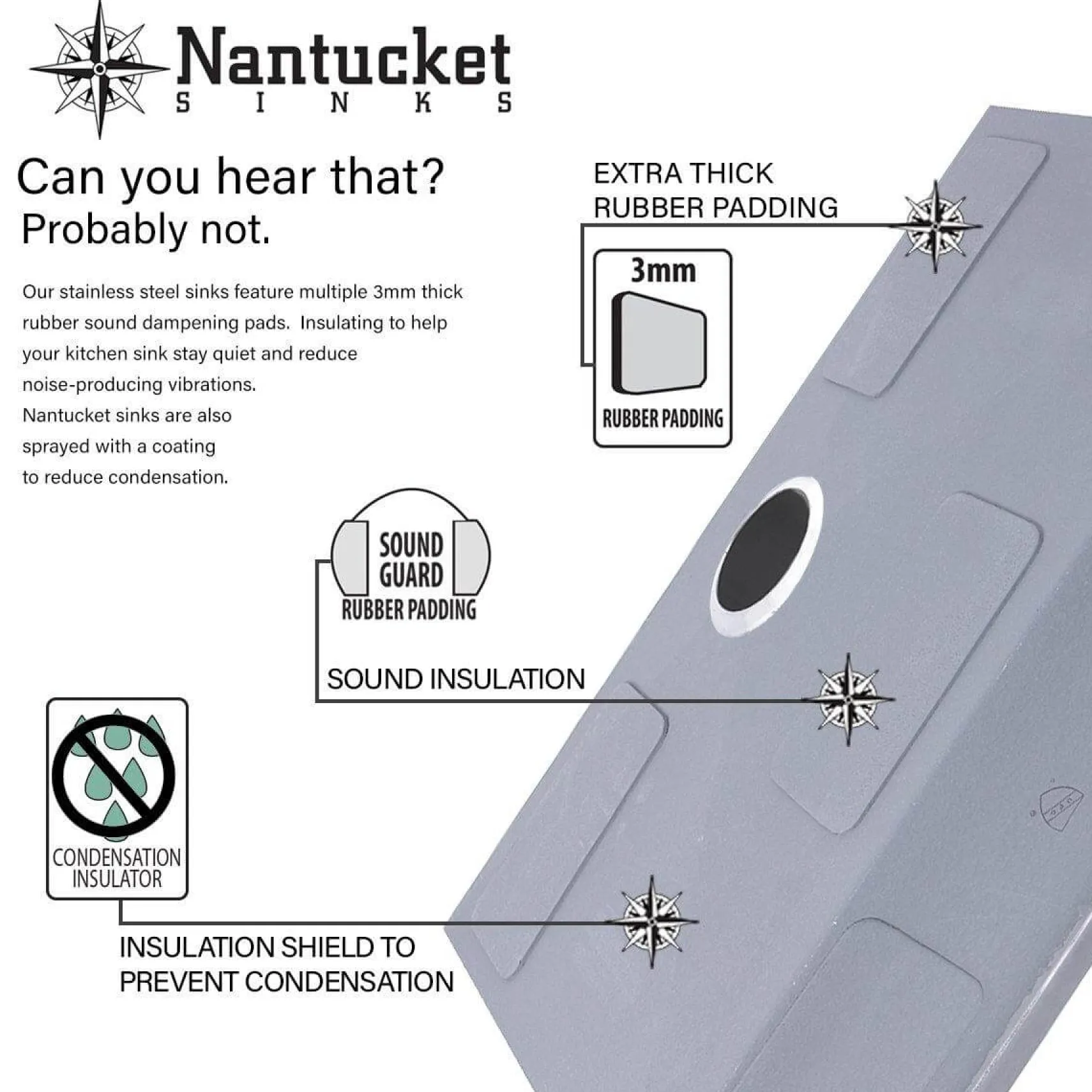 Nantucket Sinks Sconset 30" Undermount 304 Stainless Steel Kitchen Sink with Accessories, 16 Gauge, NS3018-10-16