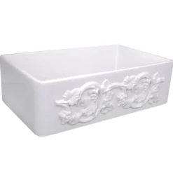 Nantucket Sinks Vineyard 30" Fireclay Farmhouse Sink, White, FCFS3020S-Grapes