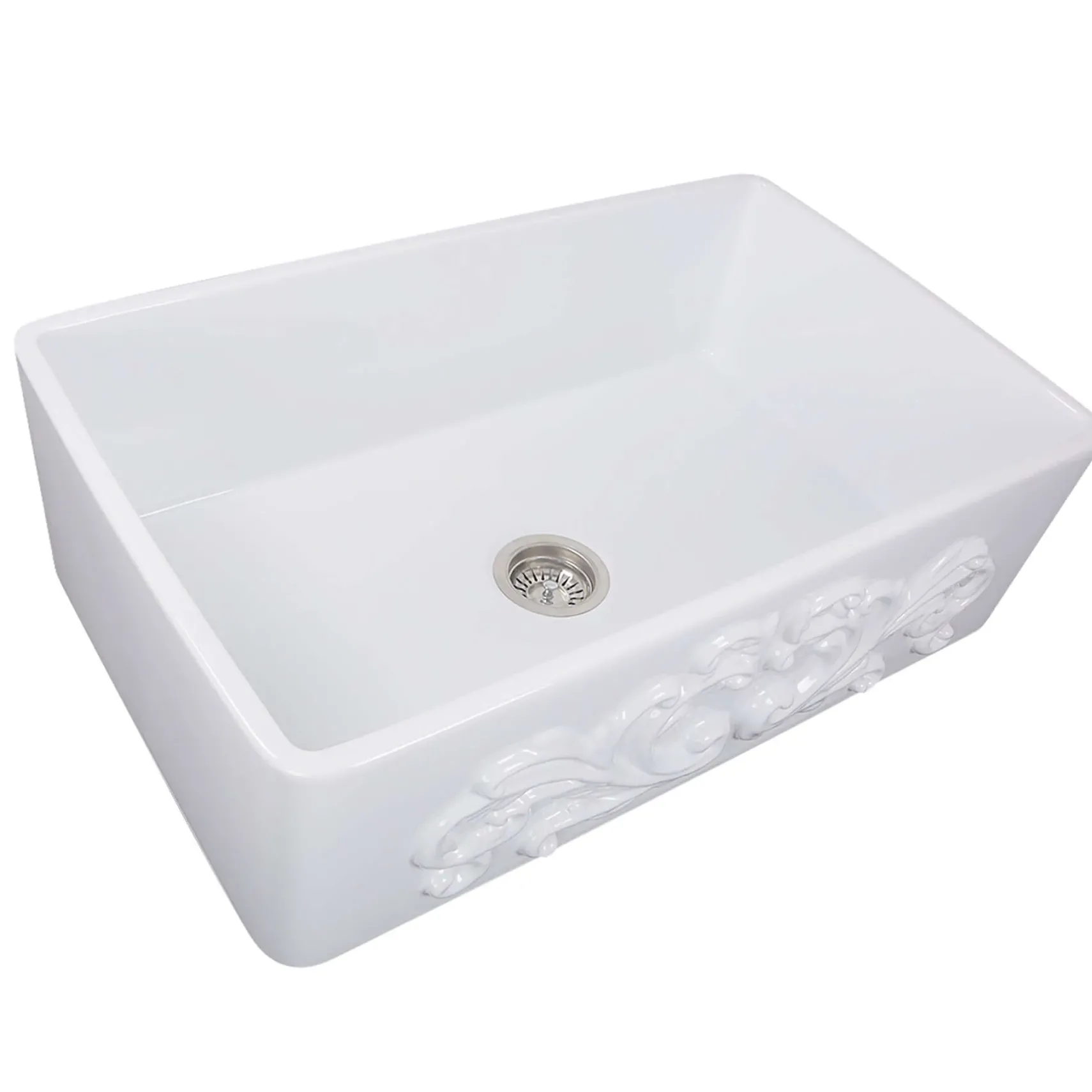 Nantucket Sinks Vineyard 33" Fireclay Farmhouse Sink, White, FCFS3320S-Filigree