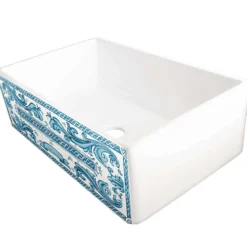 Nantucket Sinks Vineyard 33" Fireclay Farmhouse Sink with Accessories, White/Blue, FCFS3320S-BluMare