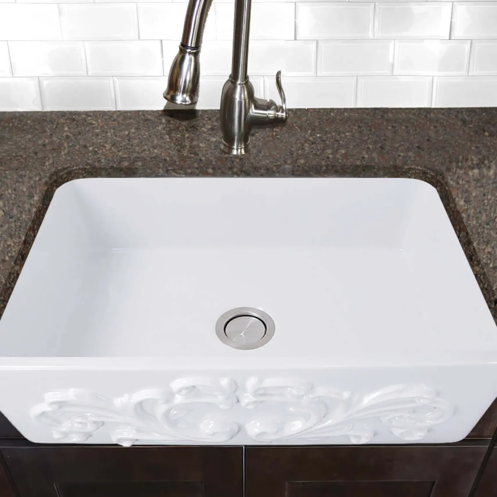 Nantucket Sinks Vineyard 30" Fireclay Farmhouse Sink, White, FCFS3020S-Filigree