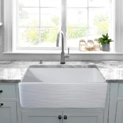 Nantucket Sinks Vineyard 33" Fireclay Farmhouse Sink, White, FCFS3320S-W-Waves