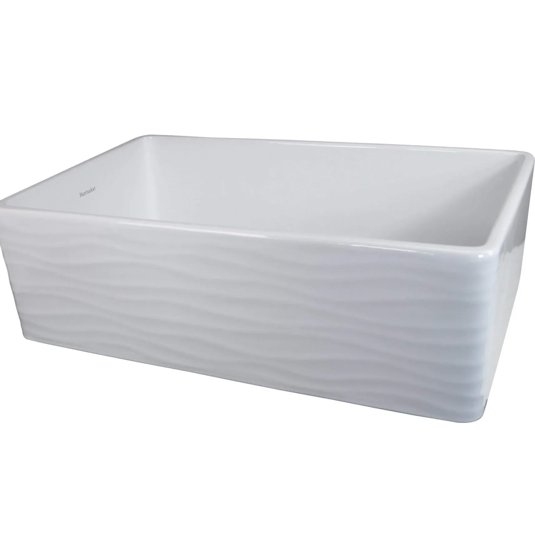 Nantucket Sinks Vineyard 33" Fireclay Farmhouse Sink, White, FCFS3320S-W-Waves