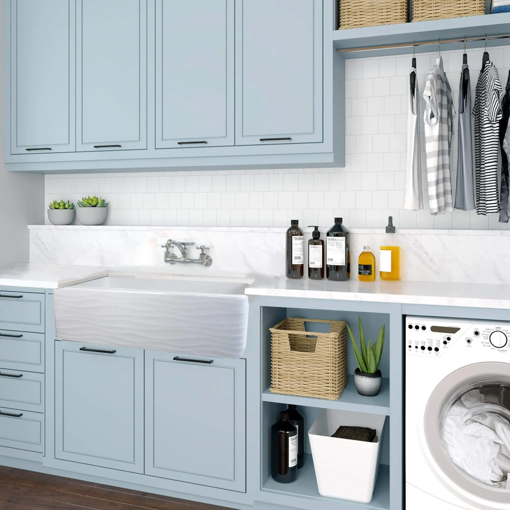 Nantucket Sinks Vineyard 33" Fireclay Farmhouse Sink, White, FCFS3320S-W-Waves