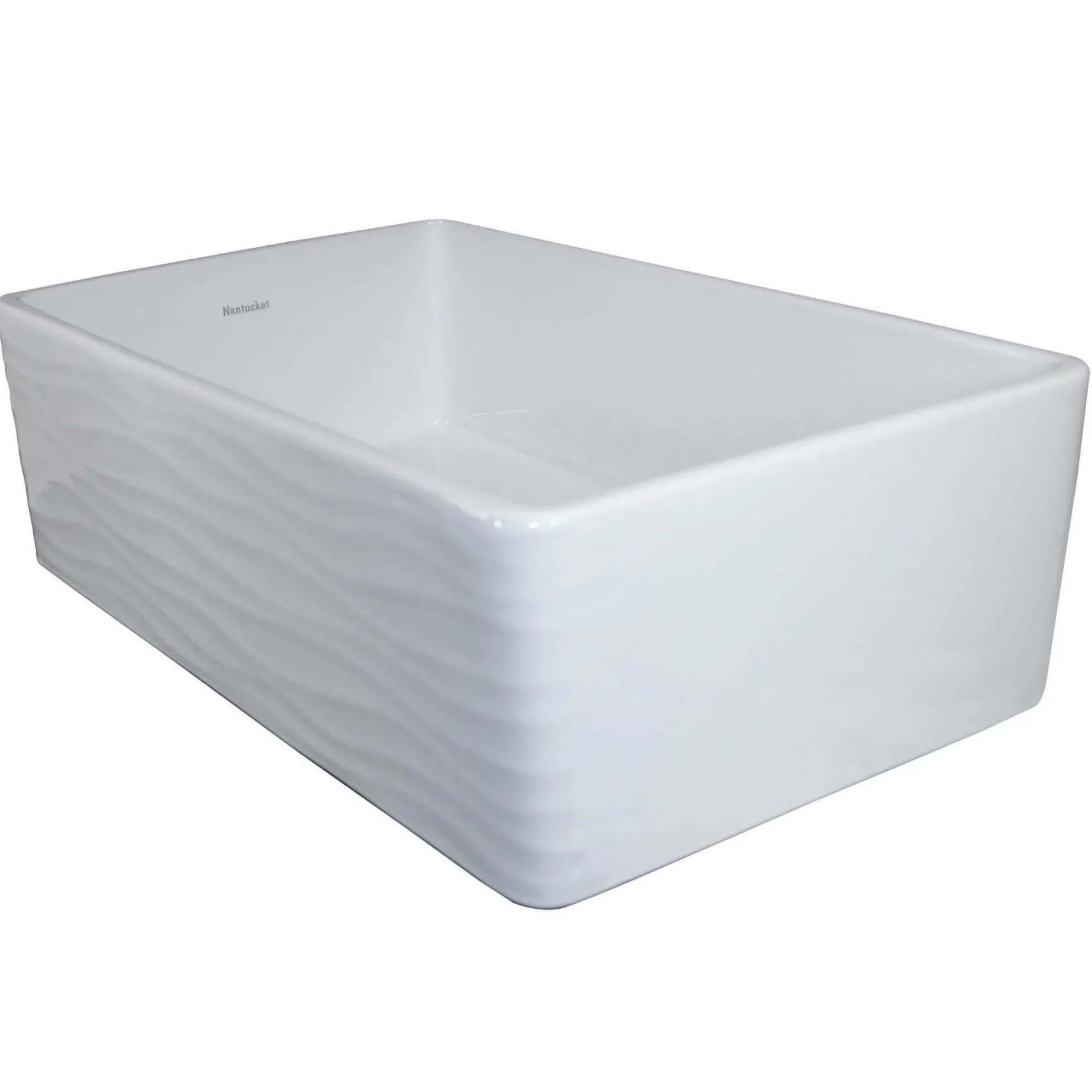 Nantucket Sinks Vineyard 33" Fireclay Farmhouse Sink, White, FCFS3320S-W-Waves