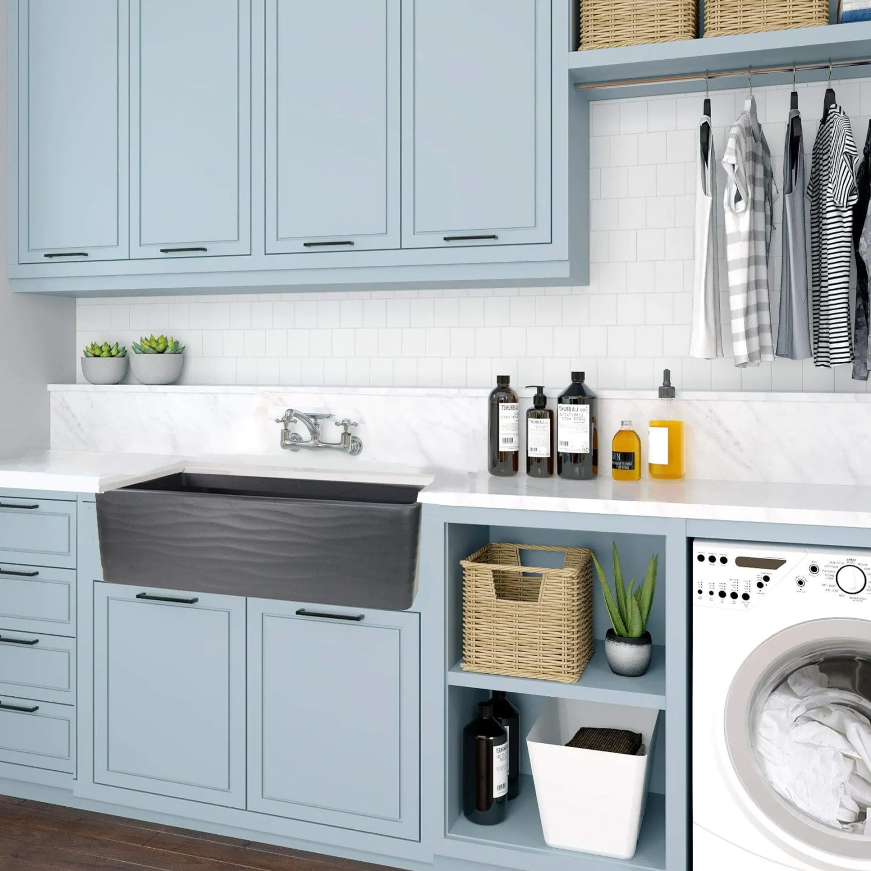 Nantucket Sinks Vineyard 33" Fireclay Farmhouse Sink, Matte Black, FCFS3320S-MB-Waves