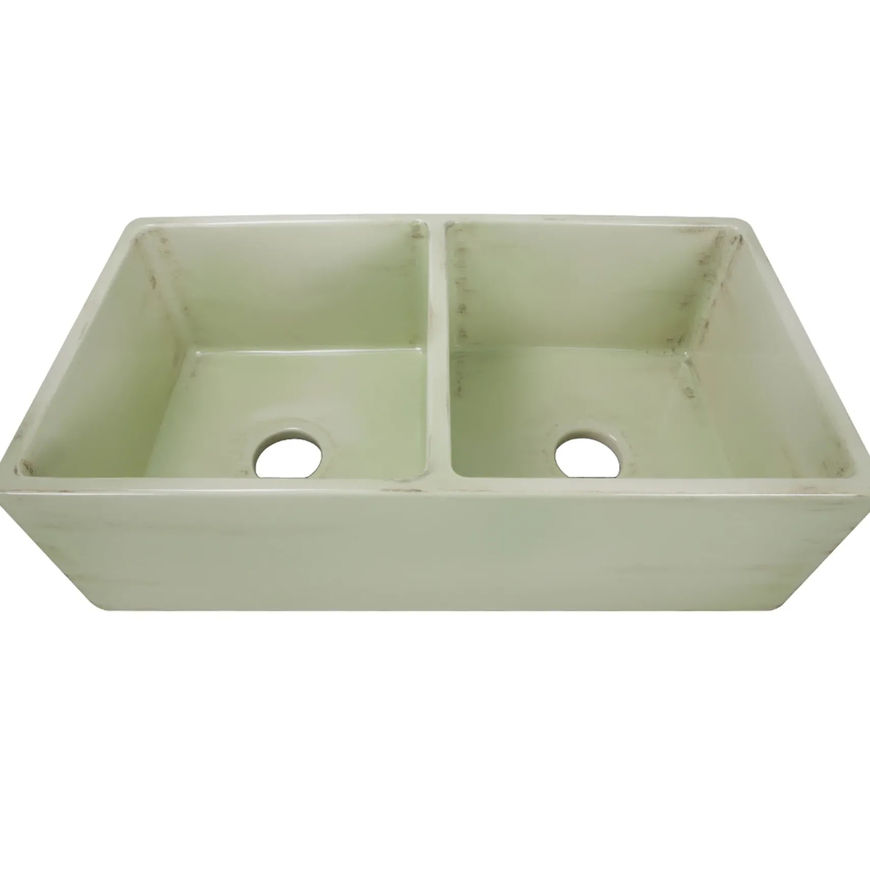 Nantucket Sinks Vineyard 33" Fireclay Farmhouse Sink, Double Bowl, Light Green, FCFS3318D-ShabbyGreen