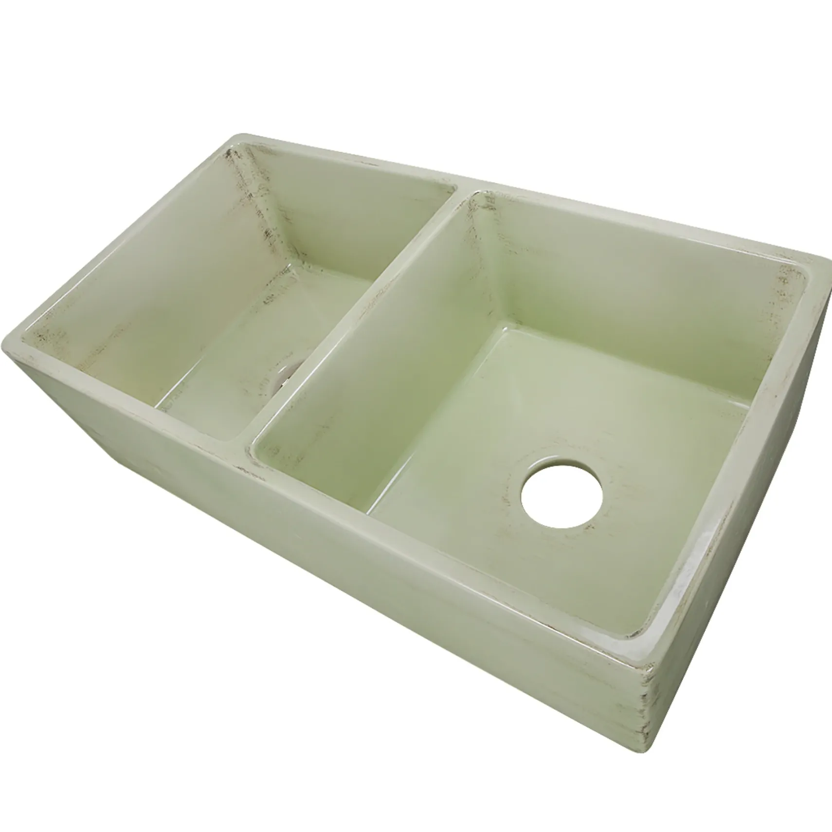 Nantucket Sinks Vineyard 33" Fireclay Farmhouse Sink, Double Bowl, Light Green, FCFS3318D-ShabbyGreen