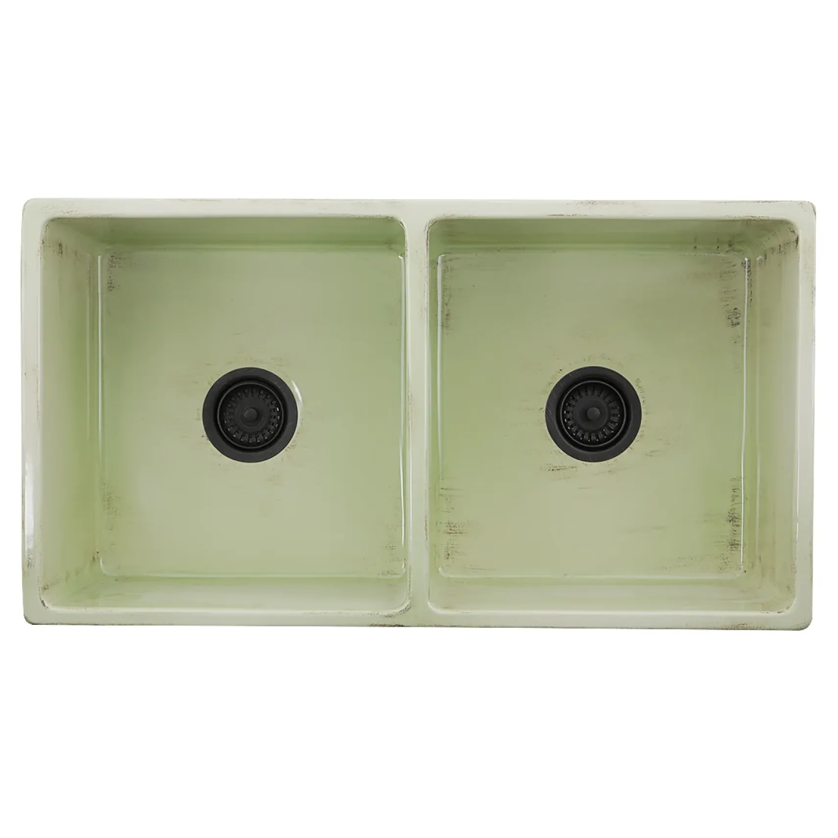 Nantucket Sinks Vineyard 33" Fireclay Farmhouse Sink, Double Bowl, Light Green, FCFS3318D-ShabbyGreen