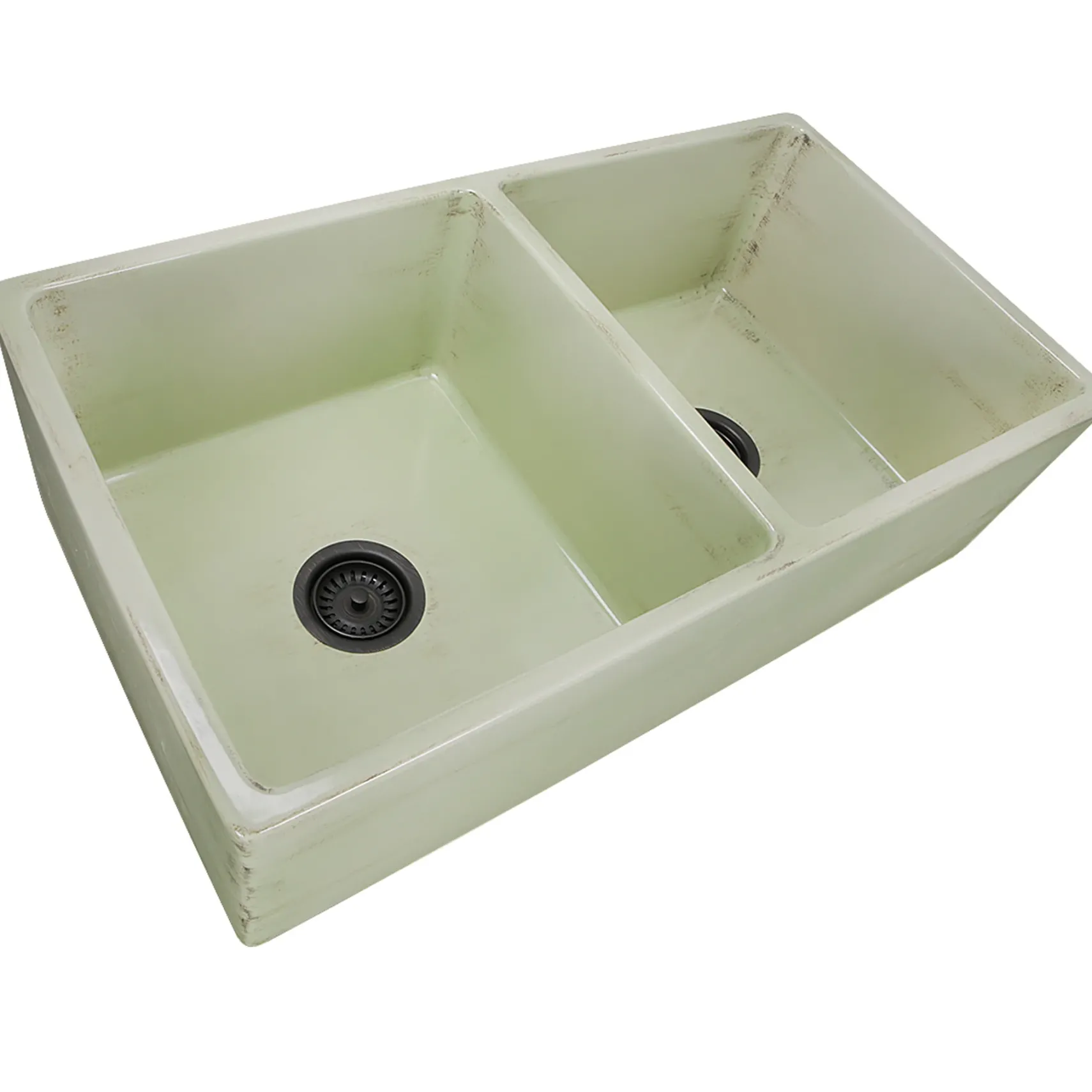 Nantucket Sinks Vineyard 33" Fireclay Farmhouse Sink, Double Bowl, Light Green, FCFS3318D-ShabbyGreen