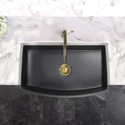 Nantucket Sinks Vineyard 33" Fireclay Farmhouse Sink with Accessories, Matte Black, FCFS3320CA-MB