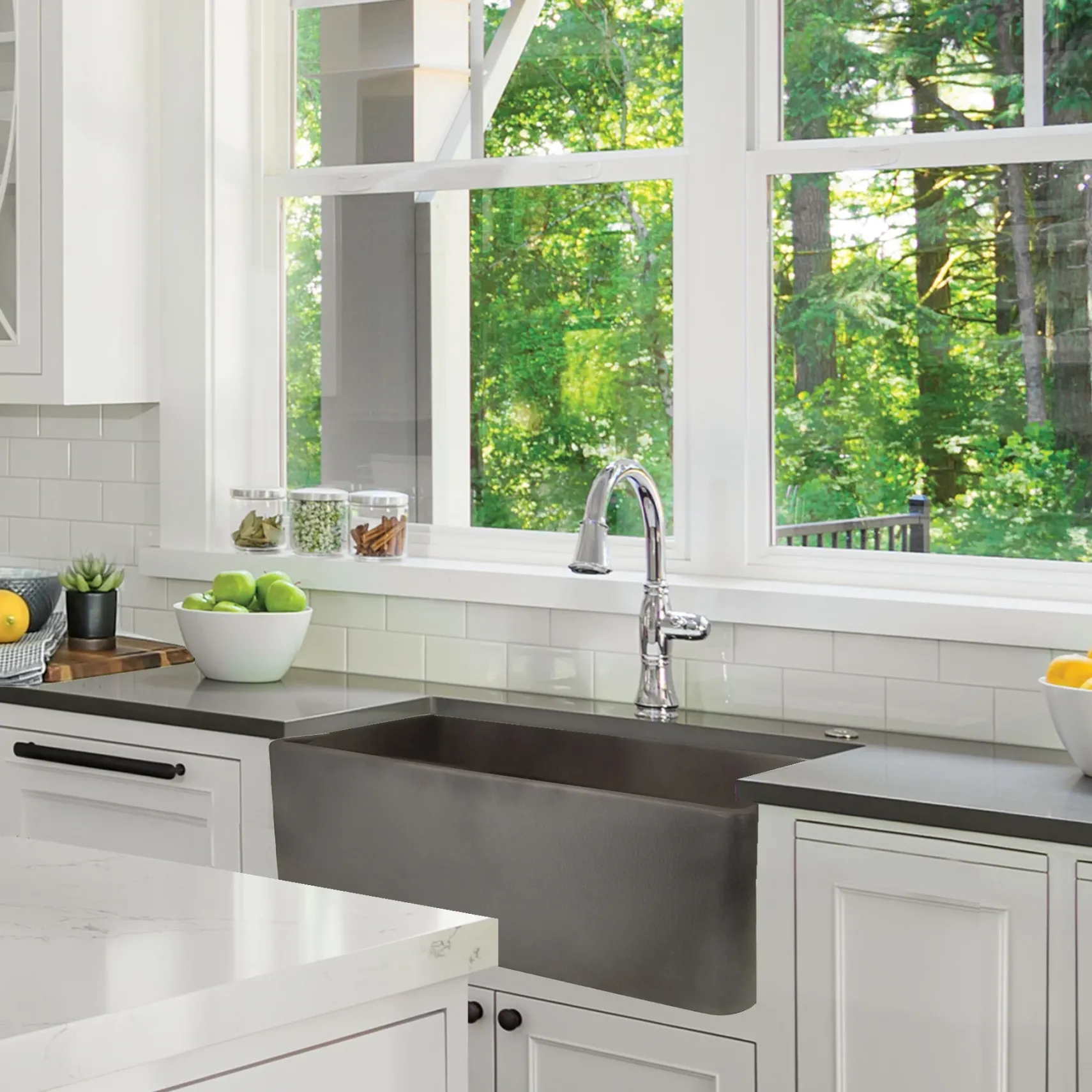 Nantucket Sinks Vineyard 30" Fireclay Farmhouse Sink, Concrete Grey, FCFS3020S-Concrete