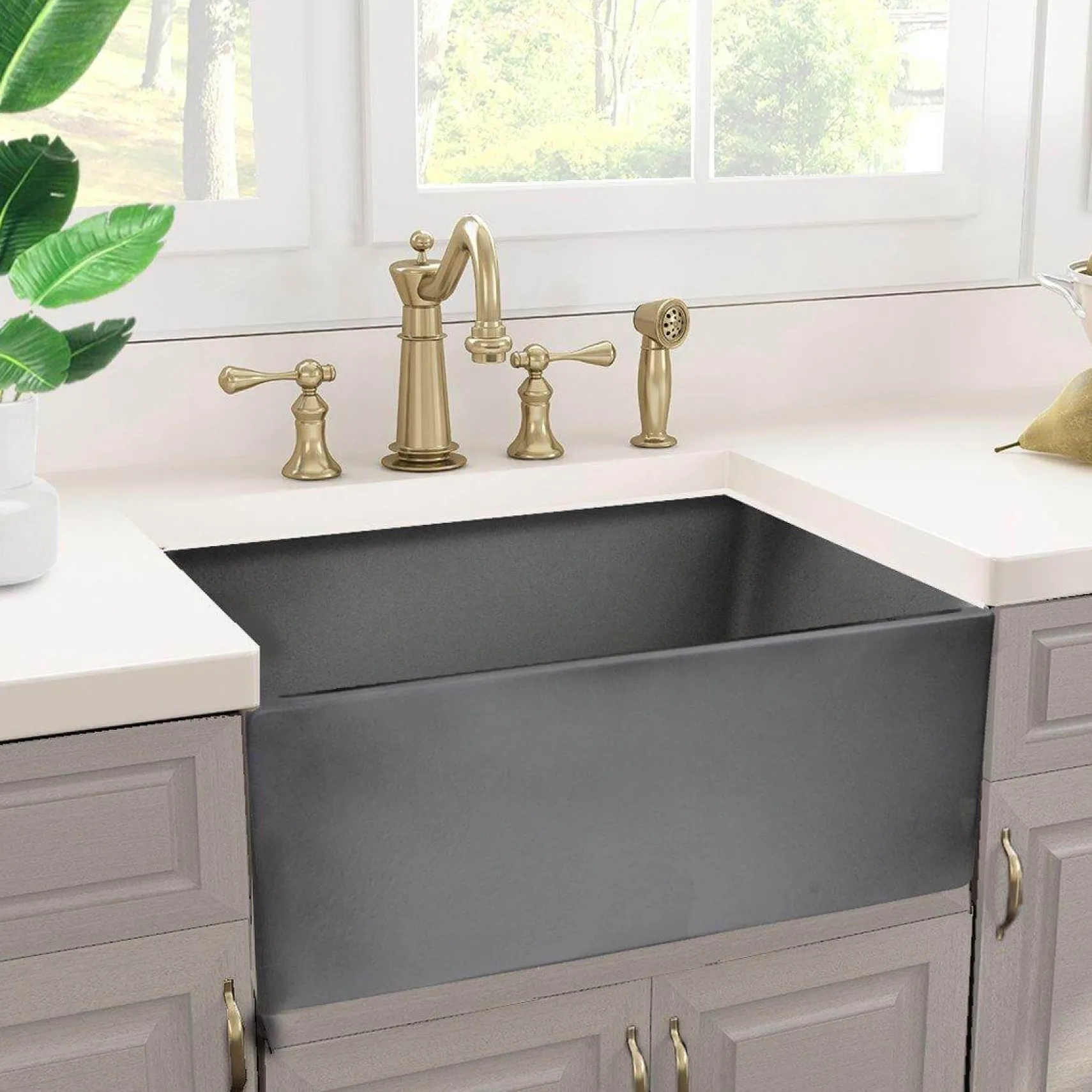 Nantucket Sinks Vineyard 23" Fireclay Farmhouse Sink, Concrete, FCFS2418S-Concrete