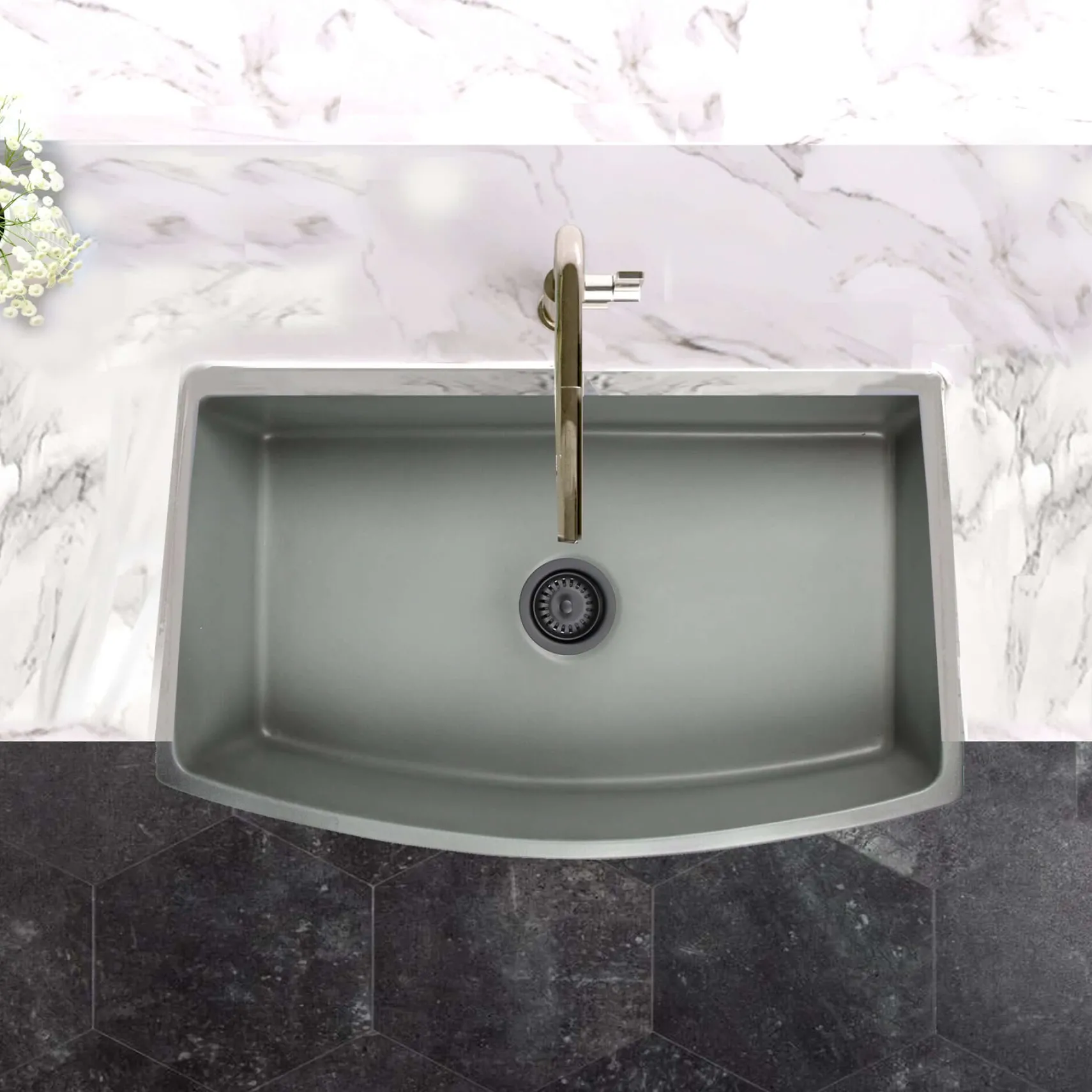 Nantucket Sinks Vineyard 33" Fireclay Farmhouse Sink with Accessories, Concrete, FCFS3320CA-C