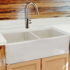 Nantucket Sinks Vineyard 33" Fireclay Farmhouse Sink, Double Bowl, Pale Yellow, FCFS3318D-ShabbyStraw