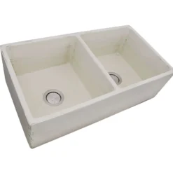 Nantucket Sinks Vineyard 33" Fireclay Farmhouse Sink, Double Bowl, Pale Yellow, FCFS3318D-ShabbyStraw