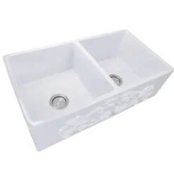 Nantucket Sinks Vineyard 33" Fireclay Farmhouse Sink, Double Bowl, White, FCFS3318D-Filigree