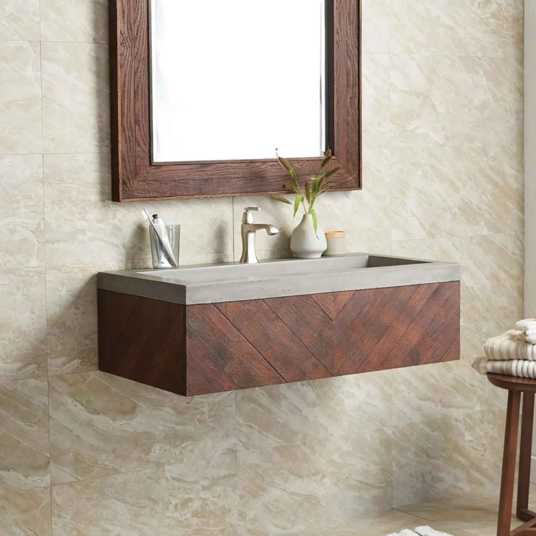Native Trails 36" Cabernet Floating Vanity with NativeStone Trough in Ash, VNW194-NSL3619-A