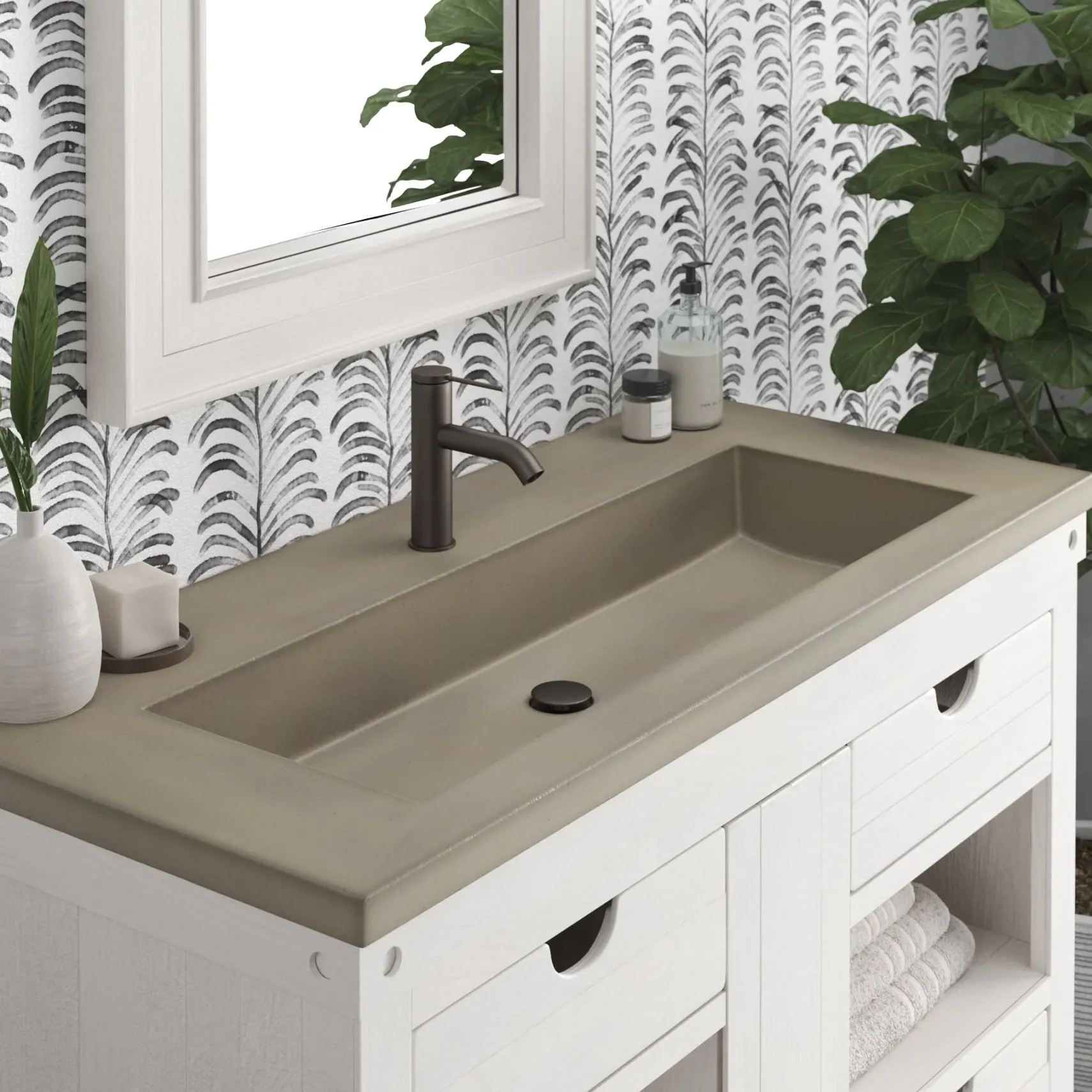Native Trails 48" Capistrano ADA Vanity Top with Integral Trough Sink in Earh, Single Faucet Cutout, NSVT48-E1