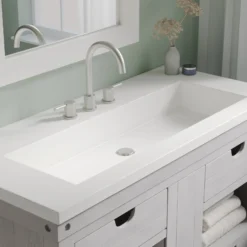 Native Trails 48" Capistrano ADA Vanity Top with Integral Trough Sink in Pearl, 8" Widespread Faucet Cutout, NSVT48-P