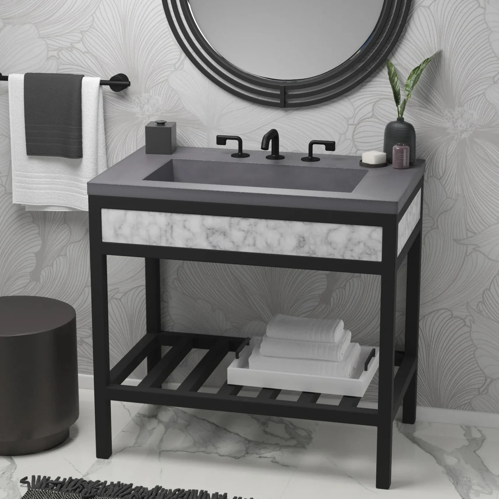 Native Trails 36" Capistrano ADA Vanity Top with Integral Trough Sink in Slate, 8" Widespread Faucet Cutout, NSVT36-S