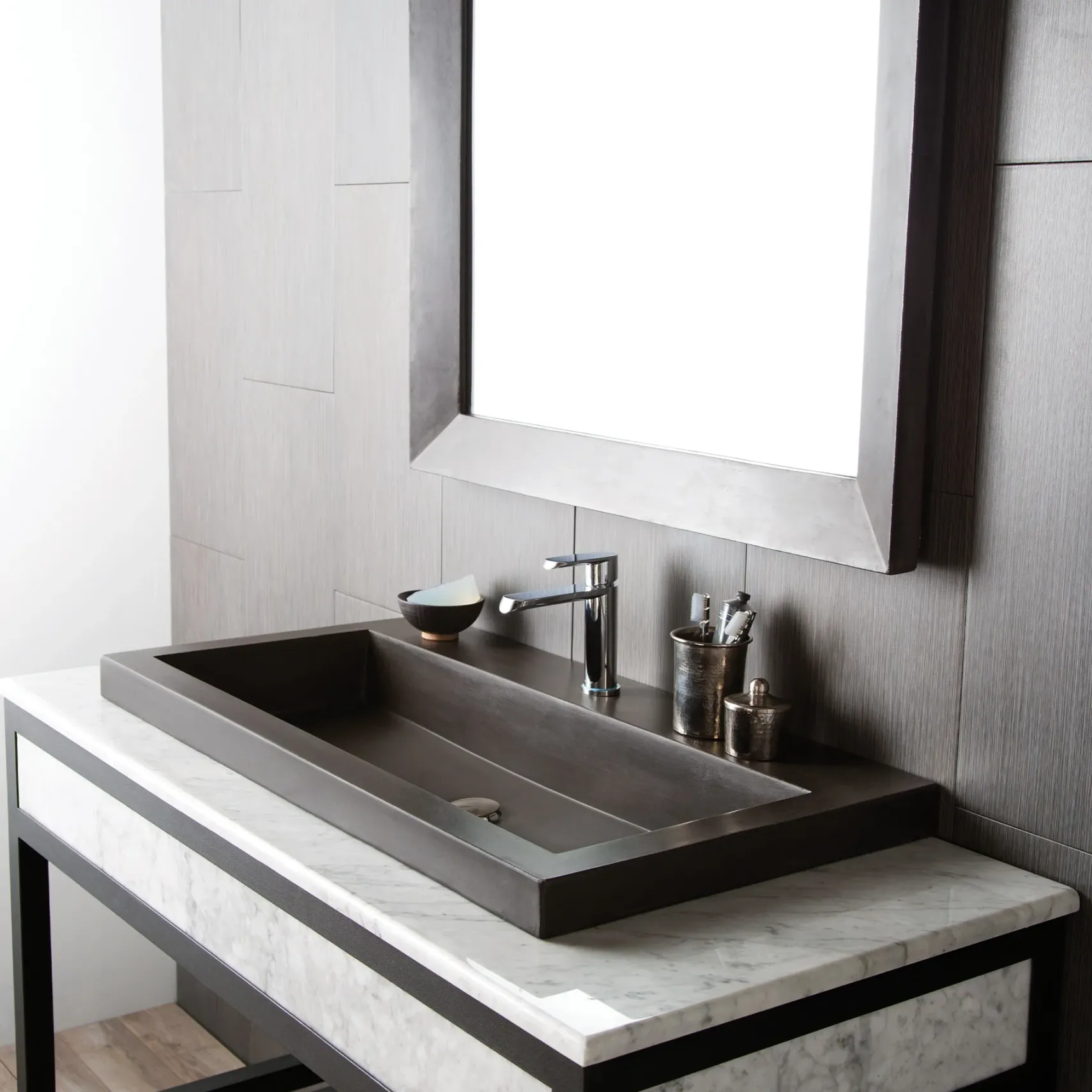 Native Trails 48" Carrara Vanity Top, 34x14 Cutout for Trough with Single or No Faucet Hole, VT48-T3414-CA-1