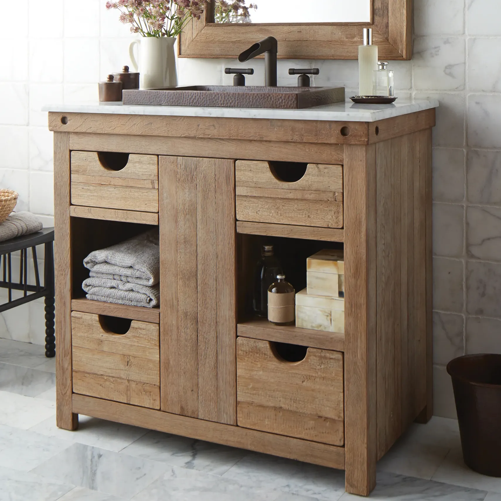 Native Trails 36" Freestanding Vanity Base in Chardonnay, Reclaimed Oak Wood, Vintner's Collection, VNW361