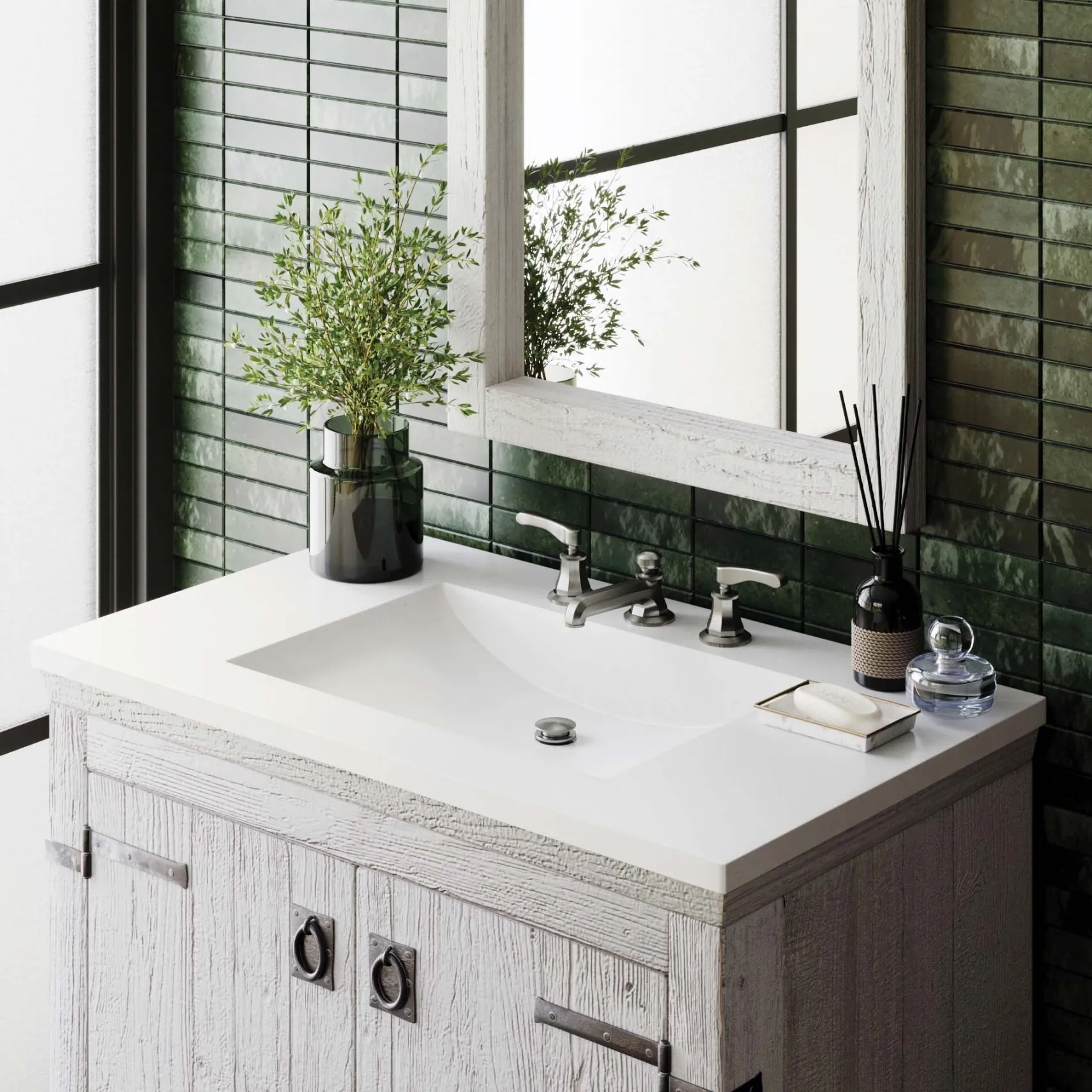 Native Trails 36" NativeStone Palomar Vanity Top with Integral Sink in Pearl - 8" Widespread Cutout, NSVNT36-P