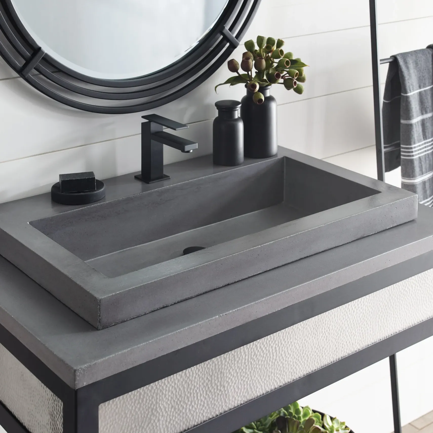 Native Trails 36" NativeStone Vanity Top, Slate, 28x14 Cutout for Trough with Single or No Faucet Hole, VT36-T2814-S-1