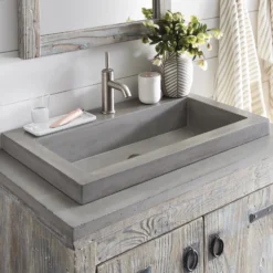 Native Trails 36" NativeStone Vanity Top, Ash, 28x14 Cutout for Trough with Single or No Faucet Hole, VT36-T2814-A-1