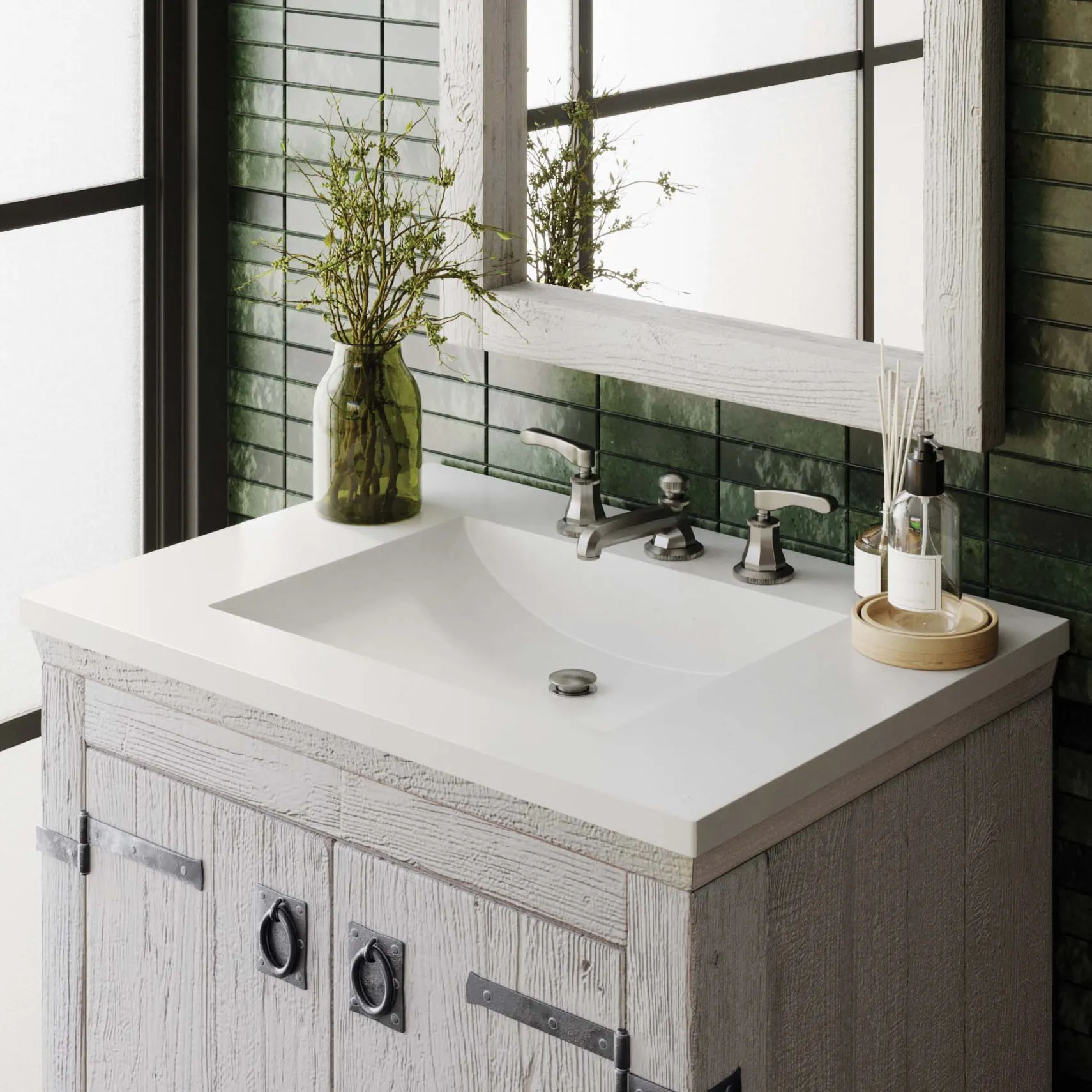 Native Trails 30" NativeStone Palomar Vanity Top with Integral Sink in Pearl - 8" Widespread Cutout, NSVNT30-P