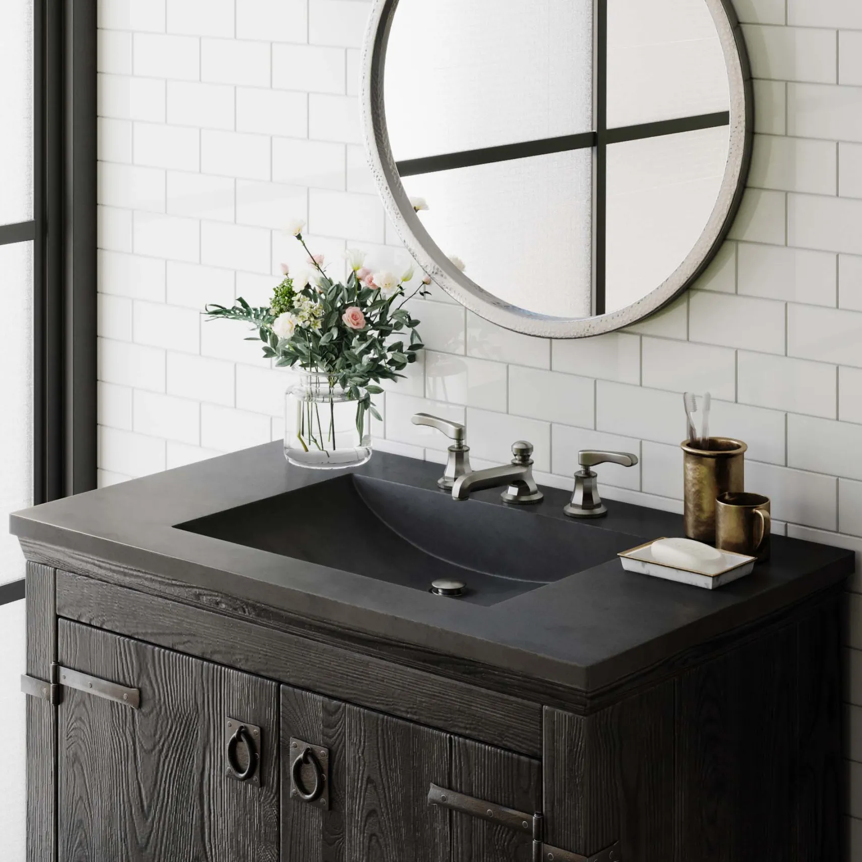 Native Trails 36" Palomar ADA Vanity Top with Integral Sink in Charcoal, 8" Widespread Cutout, NSVNT36-C