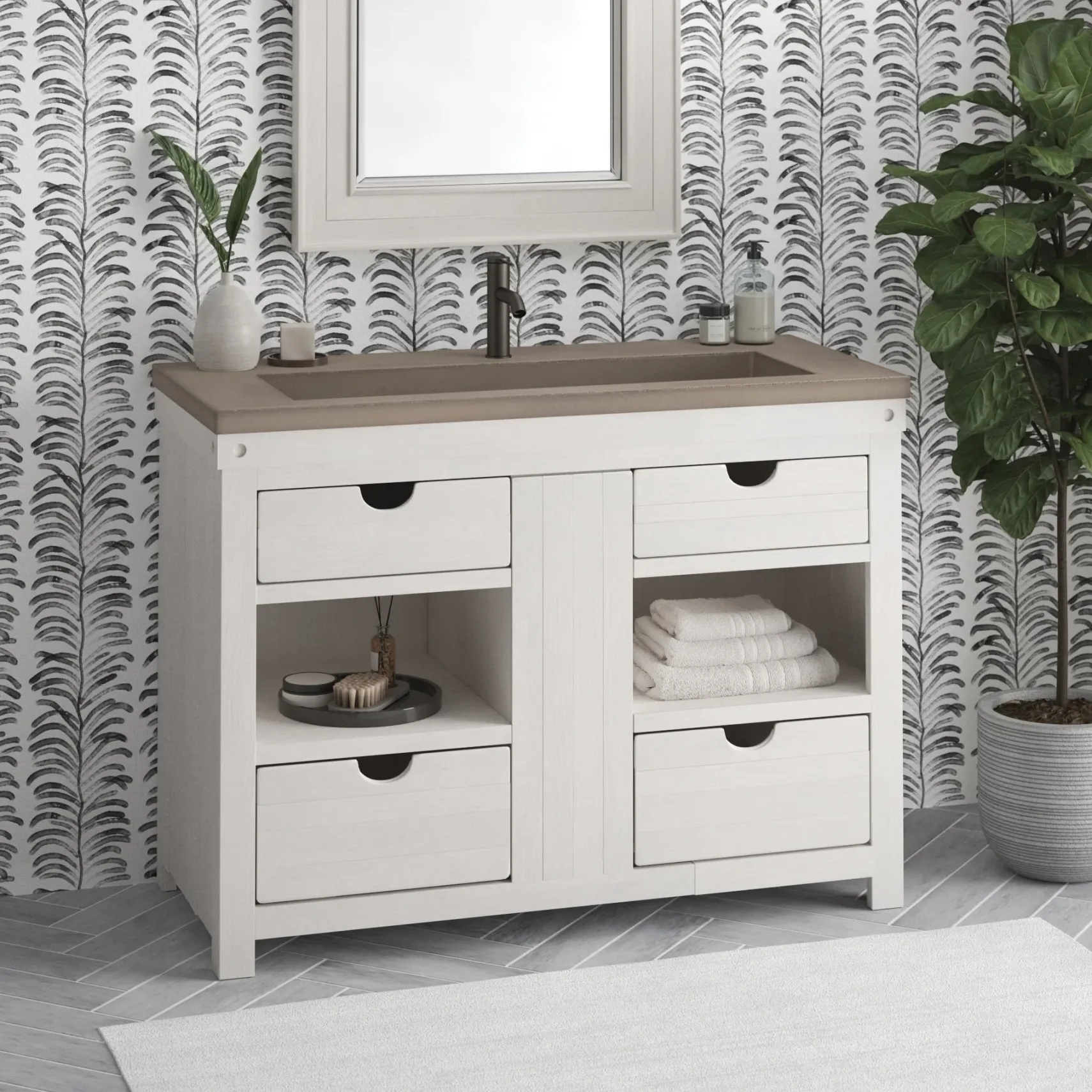 Native Trails 48" Rustic Freestanding Vanity Base in Blanc, Reclaimed Oak Wood, Vintner's Collection, VNW480