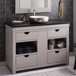 Native Trails 48" Rustic Freestanding Vanity Base in Grigio, Reclaimed Oak Wood, Vintner's Collection, VNW487