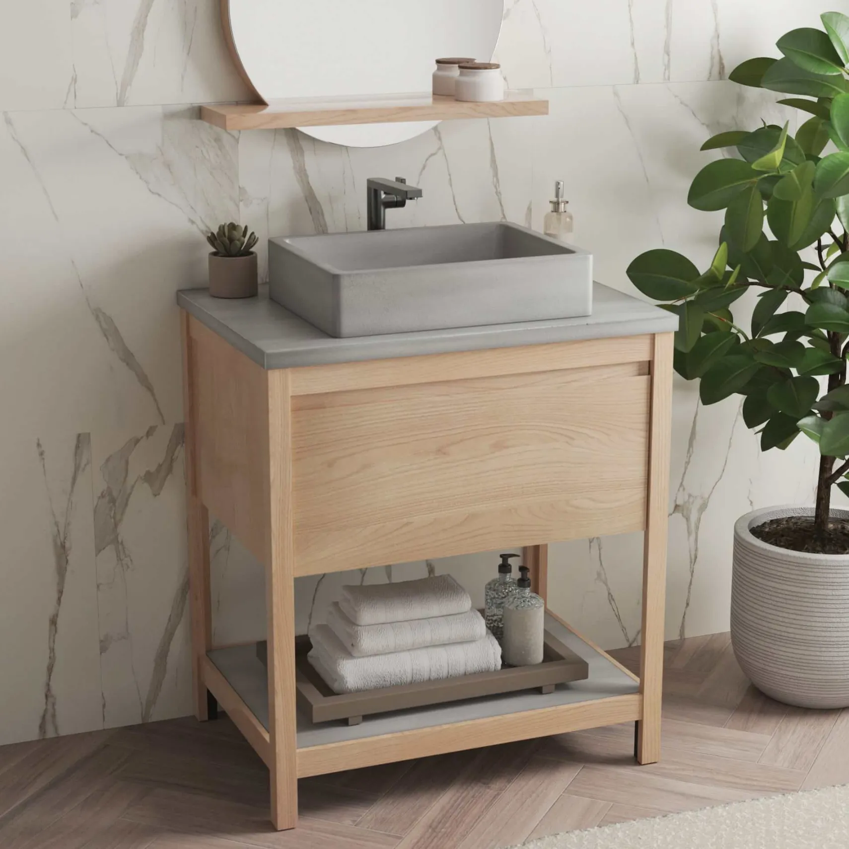 Native Trails 30" Solace Freestanding Vanity Base in Sunrise Oak with Ash Shelf, VNO301-A