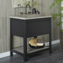 Native Trails 30" Solace Freestanding Vanity Base in Midnight Oak with Ash Shelf, VNO308-A