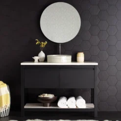 Native Trails 48" Solace Freestanding Vanity Base in Midnight Oak with Pearl Shelf, VNO488-P