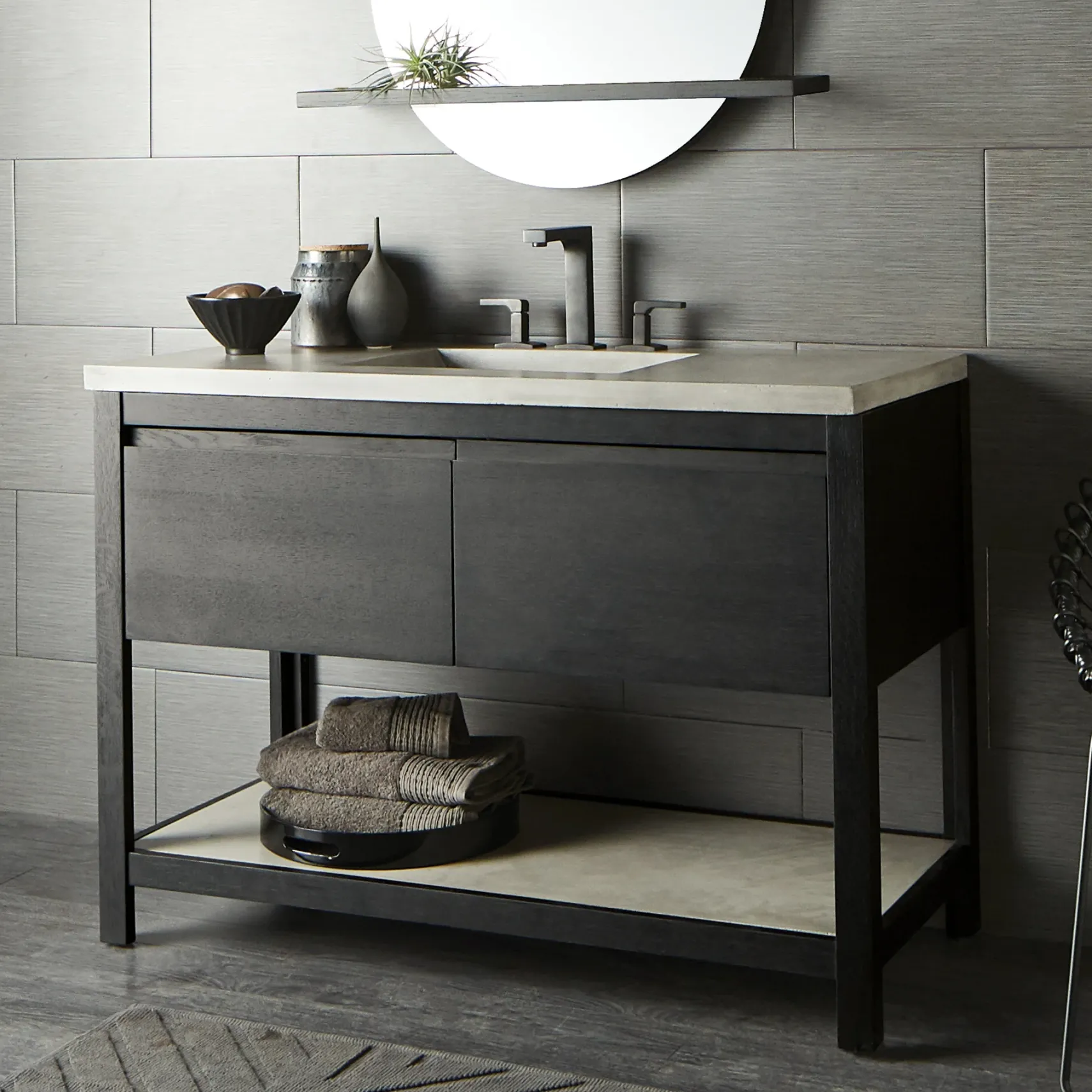 Native Trails 48" Solace Freestanding Vanity Base in Midnight Oak with Ash Shelf, VNO488-A