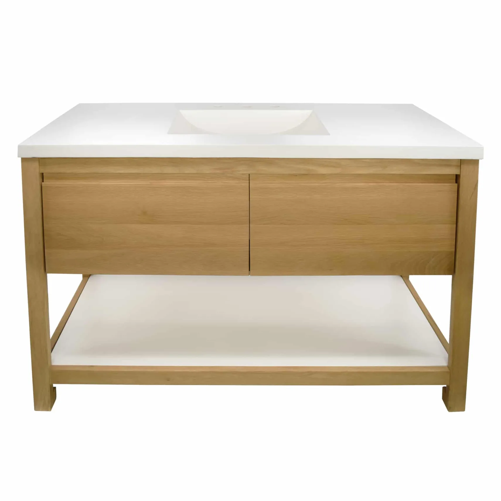 Native Trails 48" Solace Vanity Base in Sunrise Oak with Palomar Vanity Top and Sink, Pearl, VNO481-P-NSVNT48-P
