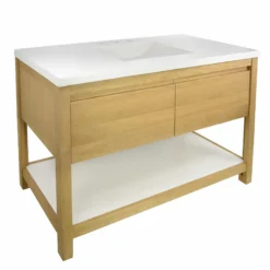 Native Trails 48" Solace Vanity Base in Sunrise Oak with Palomar Vanity Top and Sink, Pearl, VNO481-P-NSVNT48-P